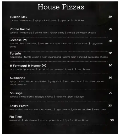 Baci Baci Restaurant House Pizzas Menu Price