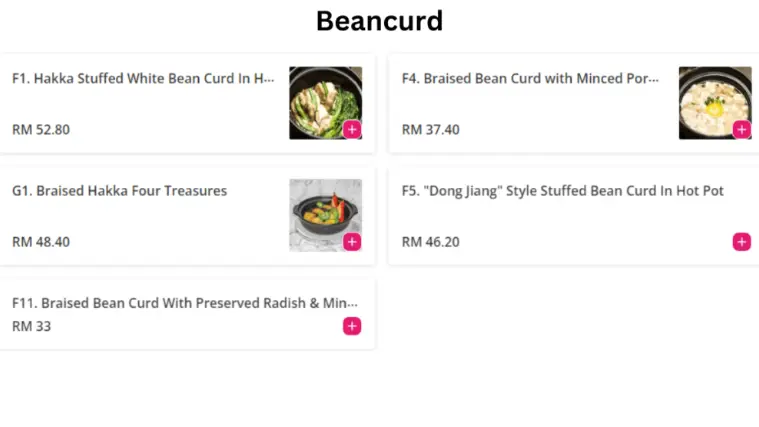 Beancurd menu prices
