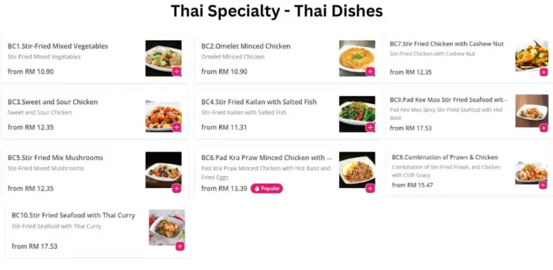 Black Canyon Thai Specialty  Thai Dishes price