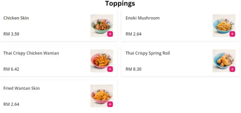 Boat Noodle Toppings  Price