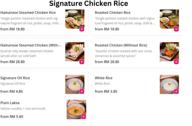 Canton Boy Signature Chicken Rice Menu PRICE