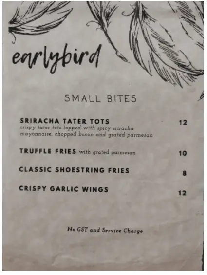 Earlybird Coffee Menu Price