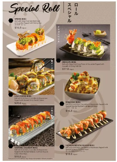 Edo Ichi Japanese Cuisine Singapore Special Roll Menu Price