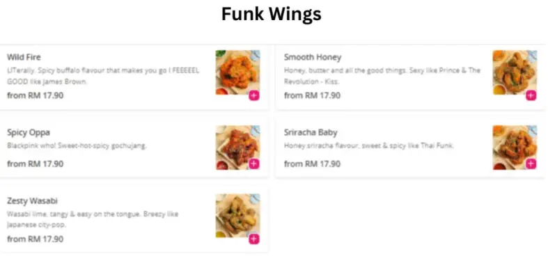 Funk Wings menu prices