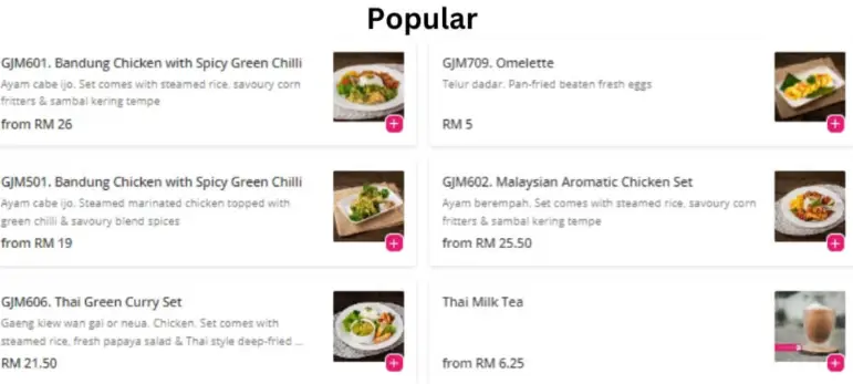 Gajah Mada Popular Dishes menu