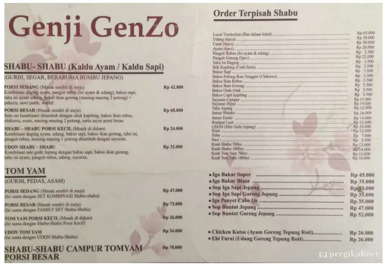 Genzo Singapore Menu Prices