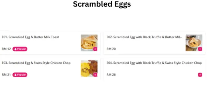 HK Boy Cart Noodle Menu  Scrambled Eggs menu