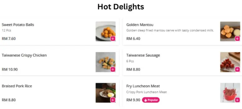 Hot Delights menu