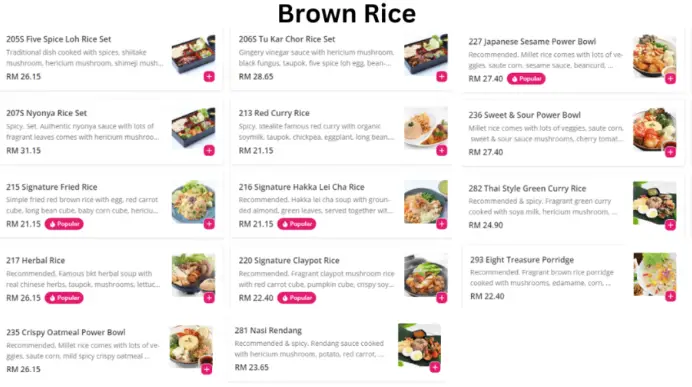 Idealite Brown Rice Menu Price
