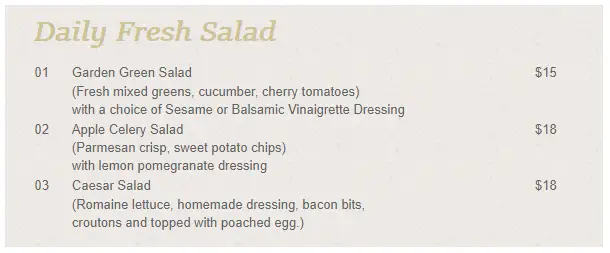 Jag Wine Soup & Salad Menu Price