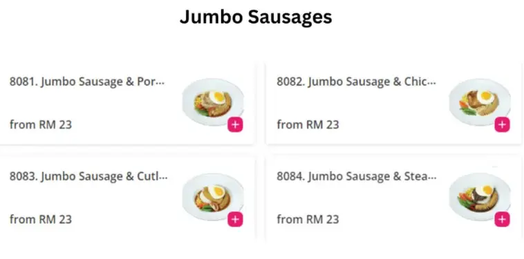 Jumbo Sausages Menu prices