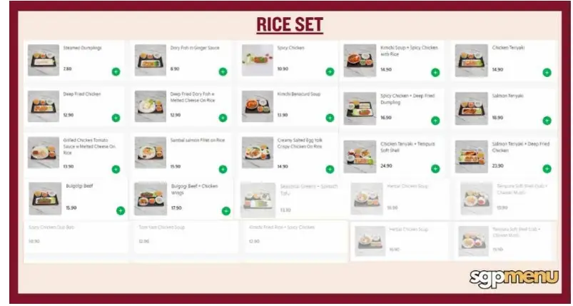 Just Acia Sinapore Menu  Rice Sets Price