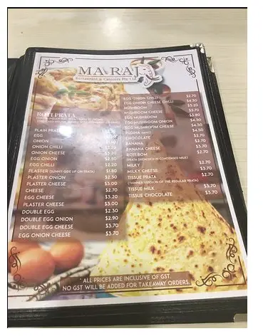 Maraj Restaurant Prata Menu Price