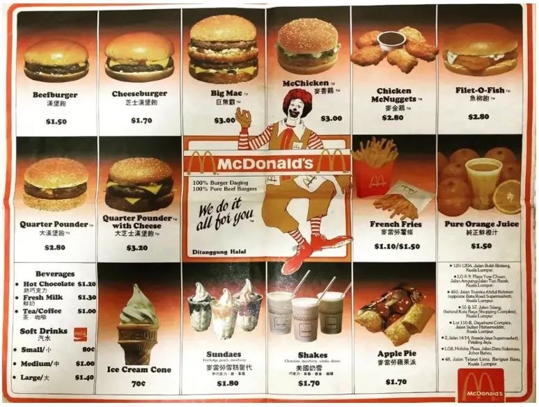 McDonald’s Malaysia Menu  New Prices