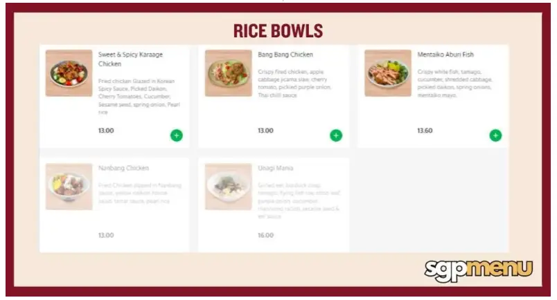 Mr Ollie Menu Singapore  Rice Bowls Price