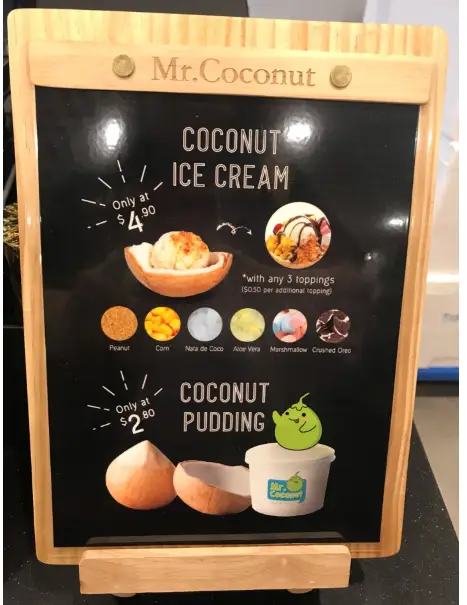 Mr. Coconut Singapore Menu Ice Cream Price