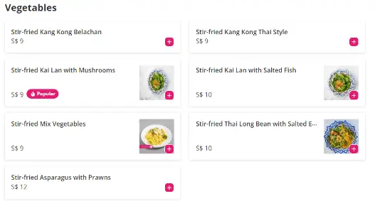 Nagara Thai Singapore Vegetables Menu Prices