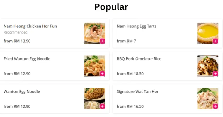 Nam Heong Popular Dishes menu price