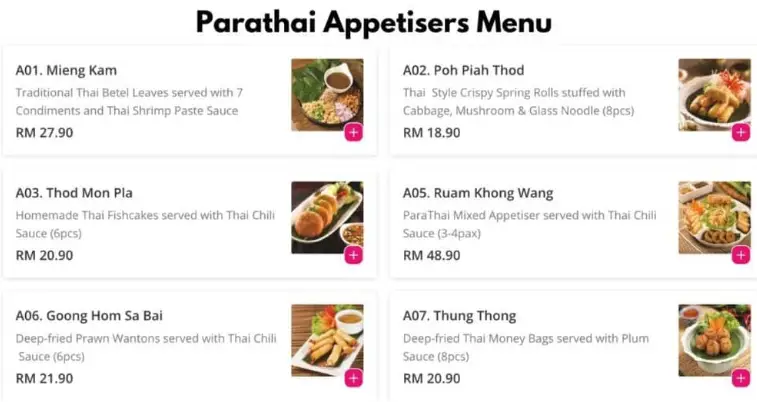 Parathai Appetisers price
