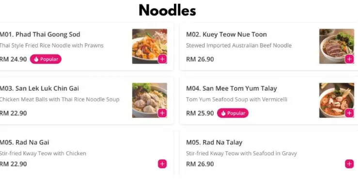 Parathai Malaysia Noodles menu