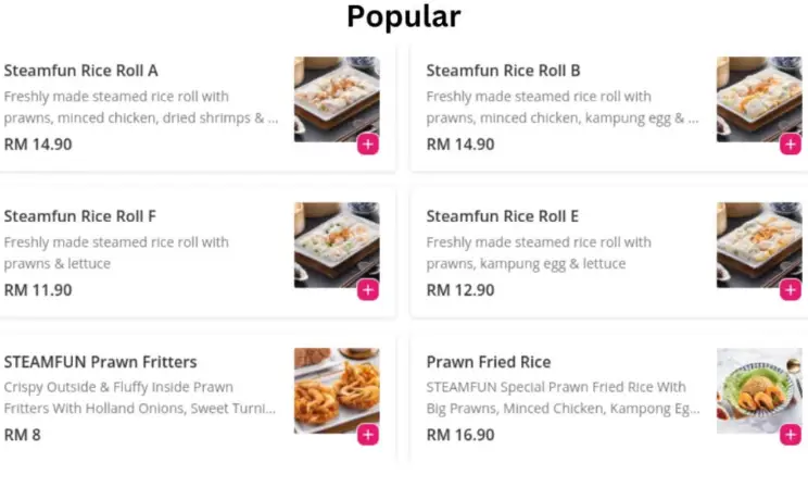 Popular Dishes prices