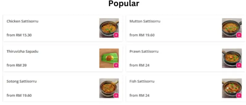 Popular Dishes price