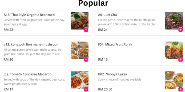 Popular Meals prices