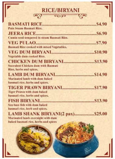 Royal Rice & Biryani Menu Price