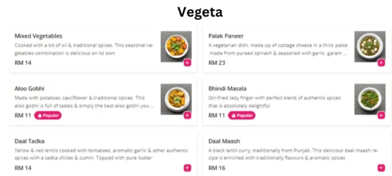 Spicy Bites Malaysia Vegeta menu