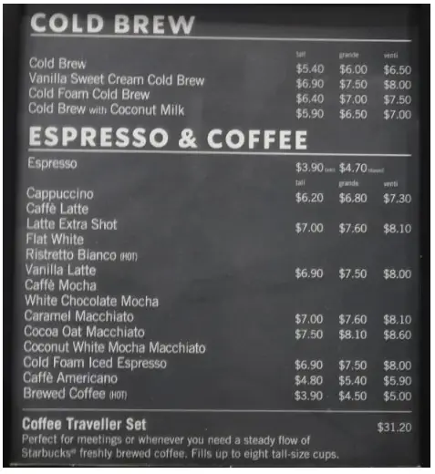 Starbucks Singapore Espresso Menu Price