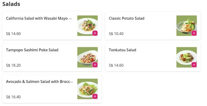 Tampopo Singapore Salads Menu Price