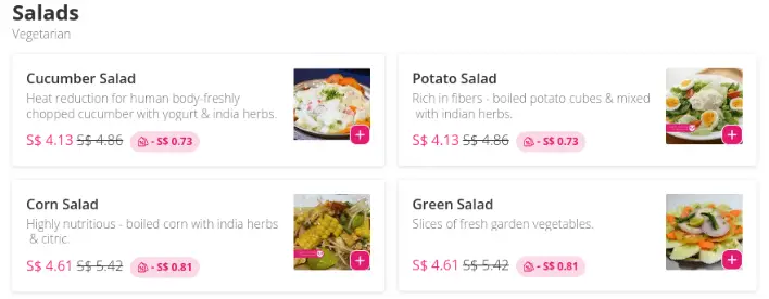 Taste Of India Salads  Singapore Menu Price