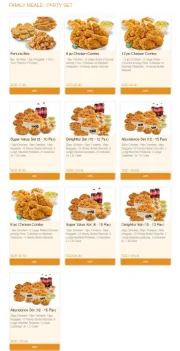 Texas Chicken Family Meals Party Sets Prices