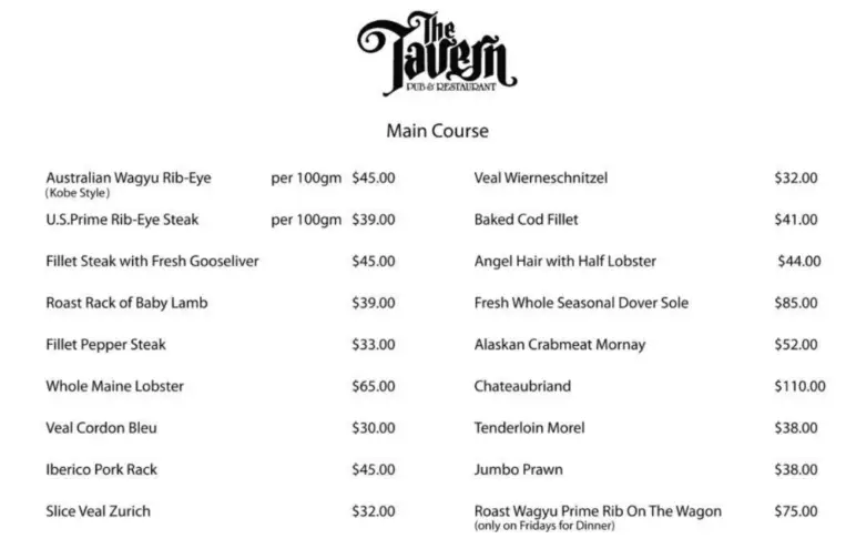 The Tavern Restaurant Singapore Soups Menu Price