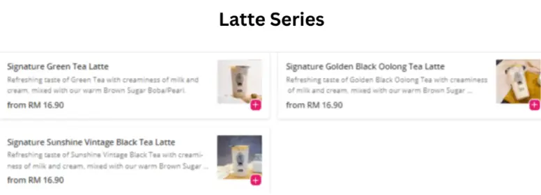 Tiger Sugar Malaysia Latte Series menu
