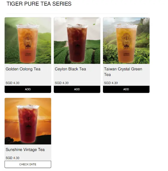 Tiger Sugar Singapore Tiger Pure Tea Series Menu Price