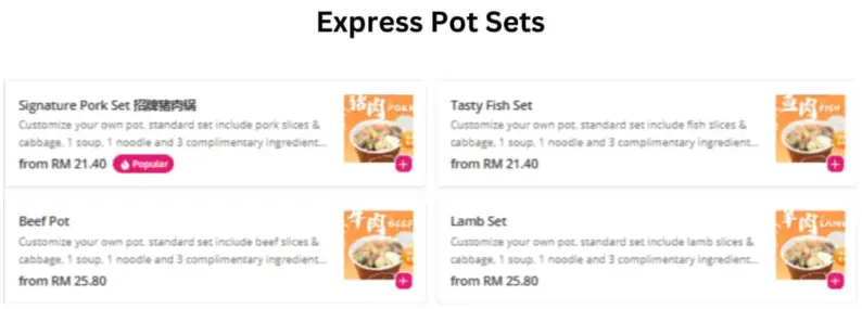 Two Pesos Express Pot Sets Menu prices