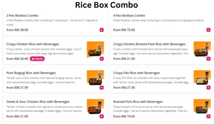 Two Pesos Menu  Rice Box Combo prices