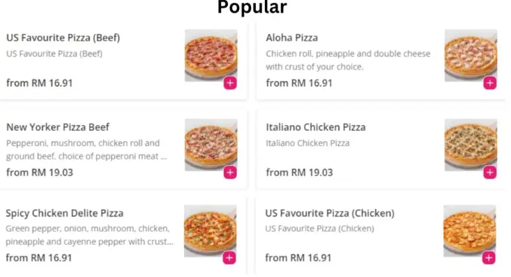 US Pizza Menu  Popular prices