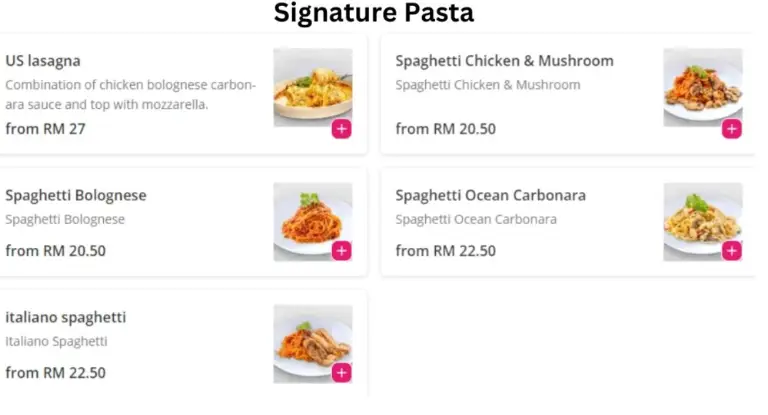 US Pizza Signature Pasta price