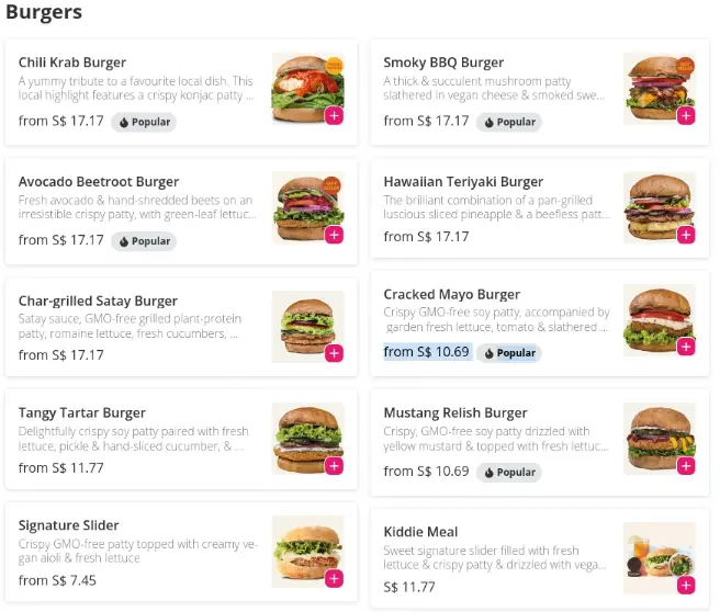 VeganBurg  Singapore Burgers Menu Price