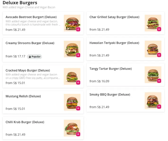 VeganBurg Menu  Deluxe Burgers Price