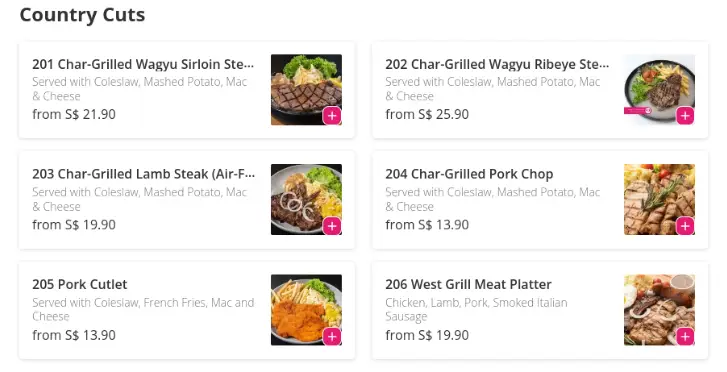 West Grill Station Country Cuts Menu Price