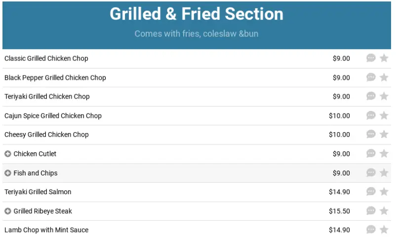 Yes Tomato Menu  Grilled & Fried Price