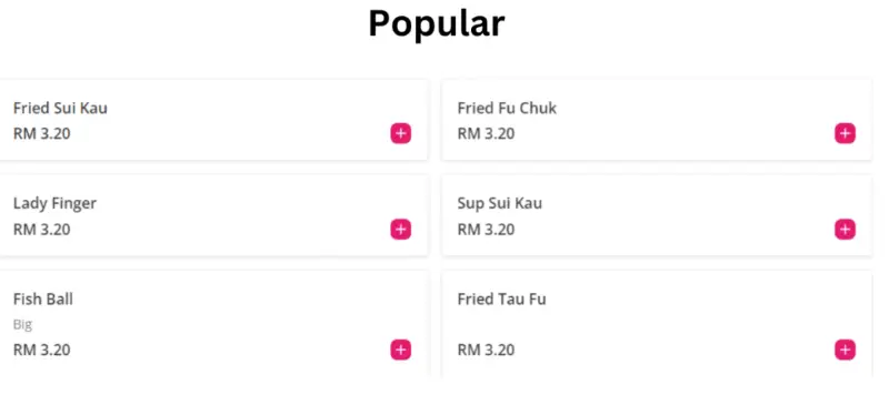 Yong Tau Foo Popular Menu prices