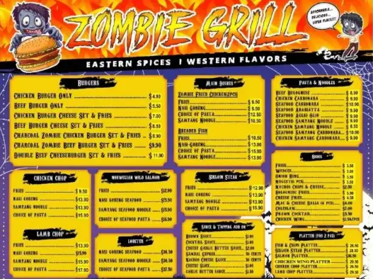 Zombie Grill Menu